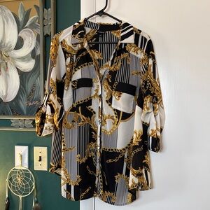 Women's Black and White Chain Print Blouse